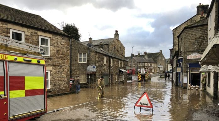 Masham, North Yorkshire, England / United Kingdom - February 9 2020: Flooded Streets of Masham following the heavy rain from Storm Ciara As fire and floods become more common, we must factor climate resilience in local planning, argue the RTPI and the Town Planning Institute