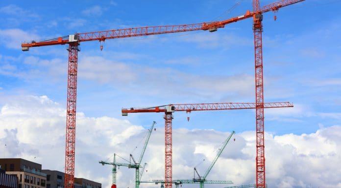 Construction site in North Wall in Dublin, Ireland. Construction cranes, representing MMC Ireland National Conference
