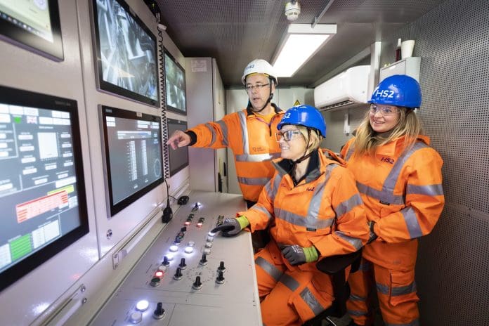 Train driver steers TBM Karen towards Euston Two women train drivers steer TBM Karen to dig the HS2 Euston tunnel
