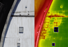 Preventative maintenance: Fixing flat roof defects in schools Side by side imaging of a school roof and a thermal imaging survey of building