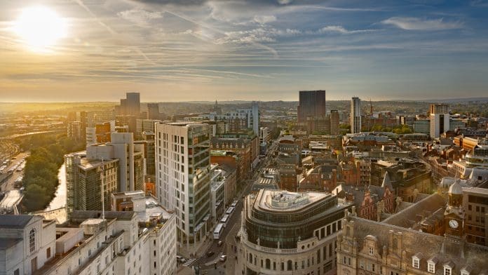 Leeds City Square and panoramic view of skyline The Leeds urban village regeneration will transform brownfield land in the city centre