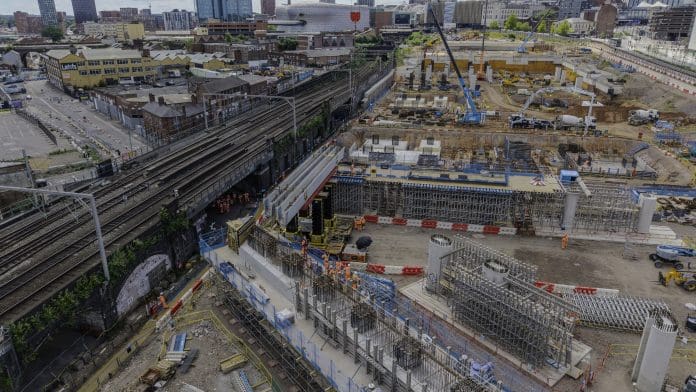default The first of the beams in positions in the HS2 Curzon Street construction