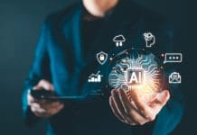 AI: From promises to proof points at Digital Construction Week 2026 Ai Artificial Intelligence technology concept, Businessman using AI technology on smartphone, Futuristic technology transformation. Chat with AI, Enter prompt and searching data in global network