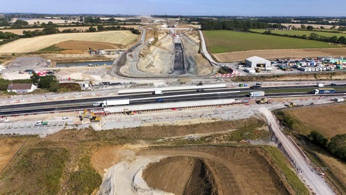Traffic passing over HS2's A43 bridge near Brackley ahead of the excavation of the cutting that will allow trains to pass beneath July 2026 The HS2 A43 bridge has seen the road realigned