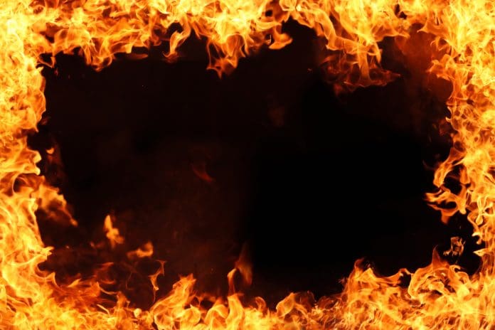 Frame background with flames in the corners. FSi Promat adds easy-to-fit fire stopping collar to passive fire protection range