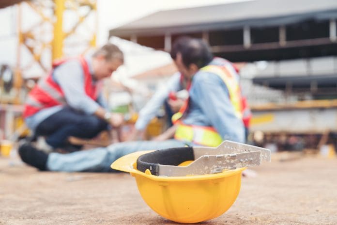 Construction builder worker accident at construction site. Industrial accident concept. Health safe of work and safety first concept Data reveals construction workers are at an increased risk of work-related accidents