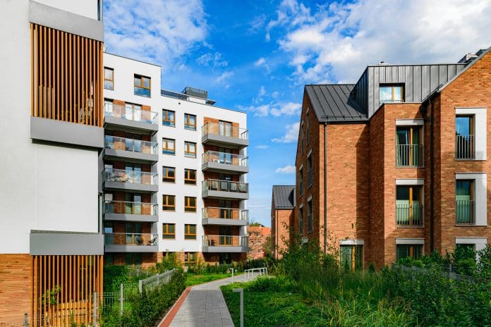 New houses construction. Residential house development The Build-to-Rent market's starts on-site have dropped more than 70%