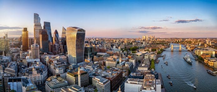 Panoramic aerial view of the City of London skyline during sunset London’s next great office buildings are the ones already standing