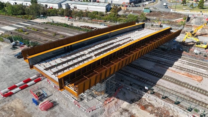 The first installed section of the HS2 Saltley Viaduct