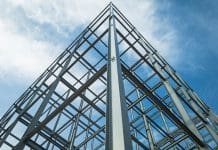 From ambition to action: How light steel can accelerate the path to net zero Structure of steel for building construction on sky background.