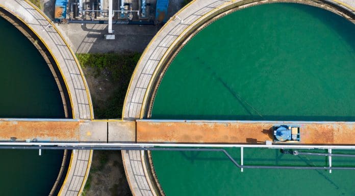 Aerial view of the chemical plant's wastewater treatment facility