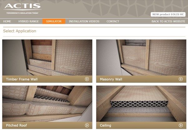 The Actis U-value simulator, whichenables users to try out different
combinations of Actis’ flagship
honeycomb-structured Hybris
insulation, is being updated
with new features behind
the scenes